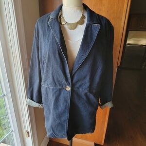 Chico's Dark Blue Denim Blazer Size 3 /US 16